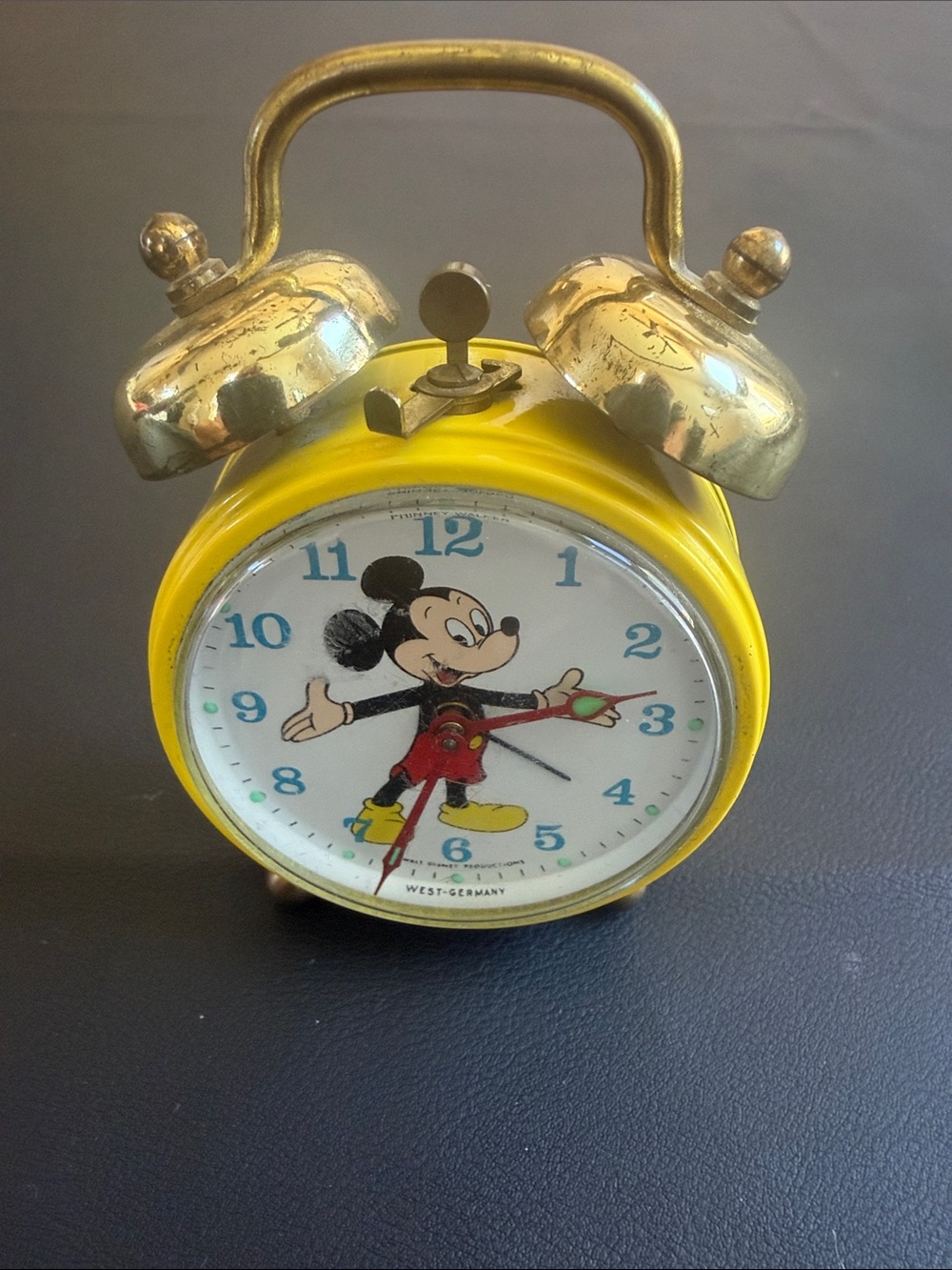 Vintage Disney Mickey Mouse Phinney-Walker Yellow Twin Bell Alarm Clock